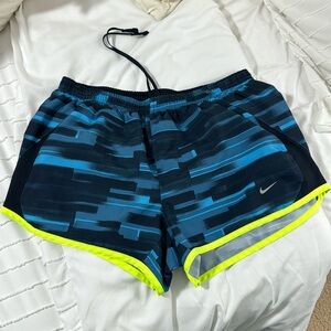 Nike Dri Fit Blue Striped Briefed Athletic Running Shorts Pull On